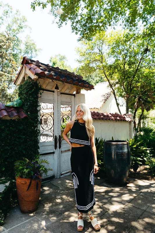 On Island Time Maxi Skirt - Black/White leather skirt refined