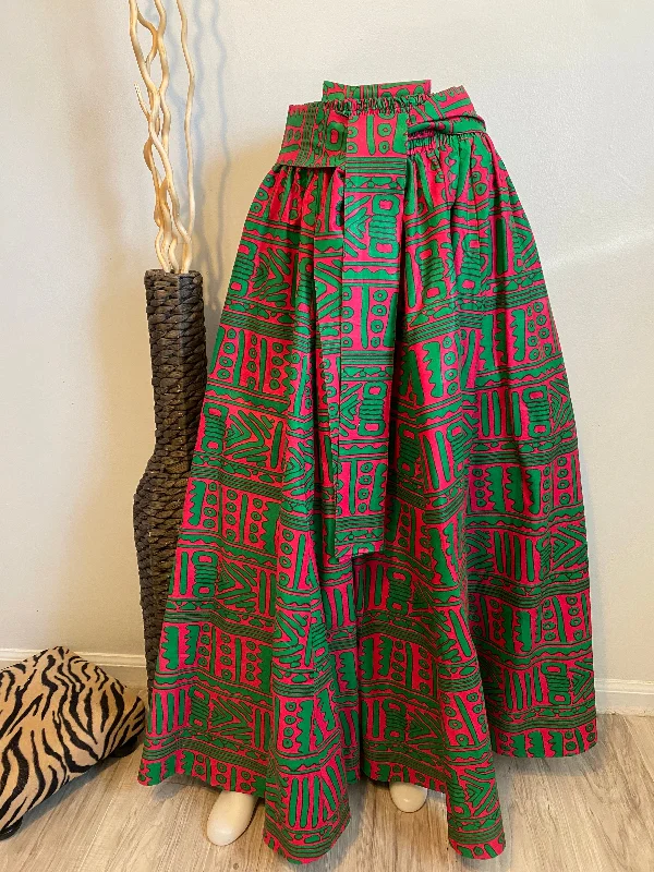 Green/Pink Maxi Skirt leather skirt refined