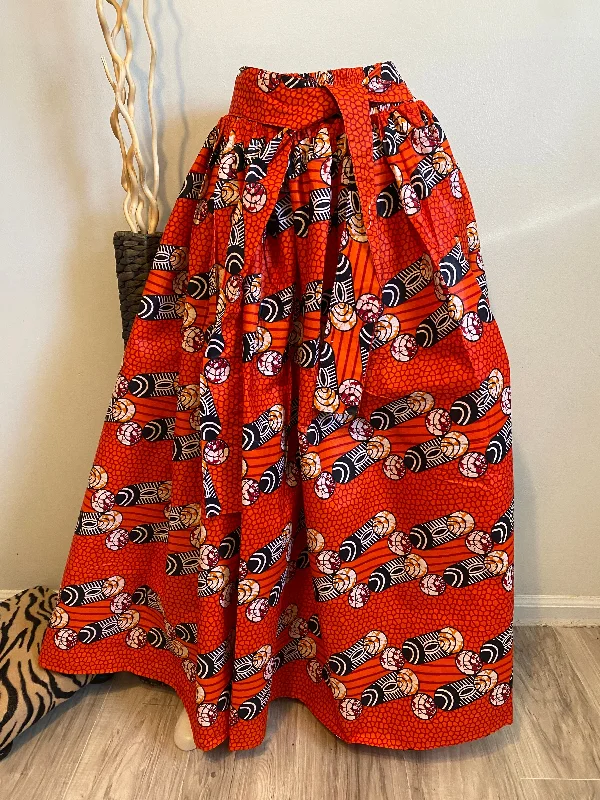 Orange and Black African Print Maxi Skirt denim skirt casual