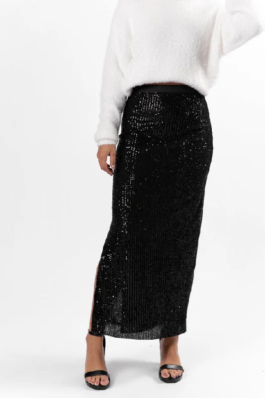 Own The Night Black Sequin Maxi Skirt high waist skirt