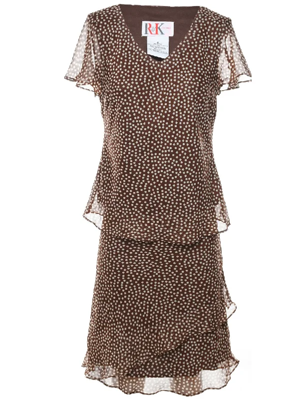 Polka Dot Print Black & Brown Top & Skirt Set - M patchwork skirt art