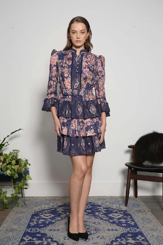 Printed top with mini skirt zip skirt side