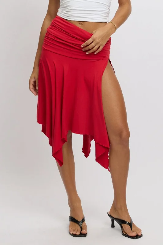 Red Scarf Hem Skirt High Rise Midi Asymm Supersoft tulle skirt dreamy