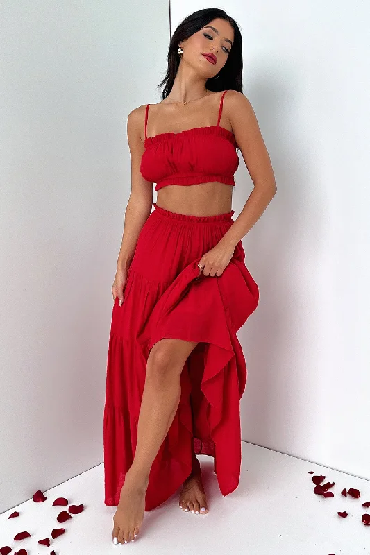 Selina Maxi Skirt - Red chiffon skirt lightweight