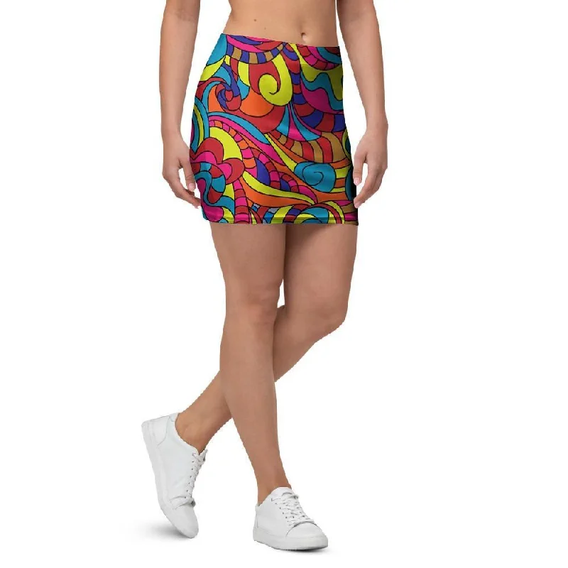 Stained Glass Psychedelic Trippy Mini Skirt patchwork skirt art