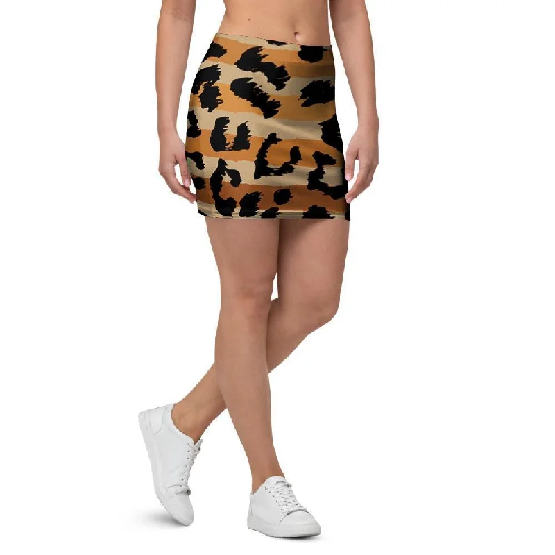 Striped Leopard Mini Skirt breathable skirt fabric