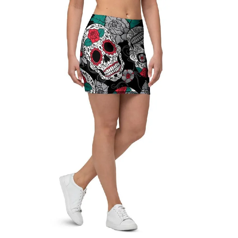 Sugar Skull Mini Skirt chiffon skirt floaty