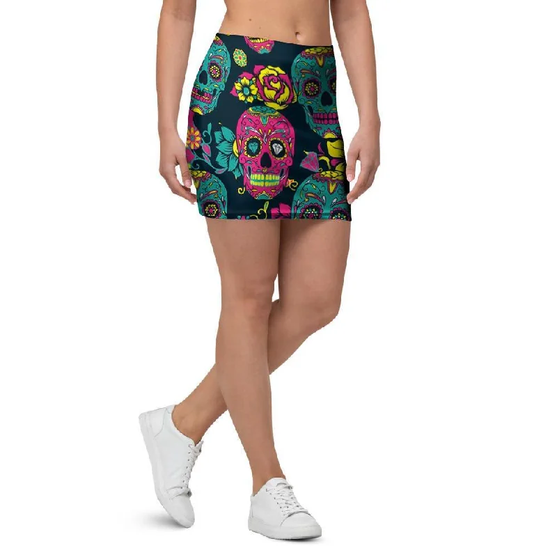 Sugar Skull Print Mini Skirt cashmere skirt soft
