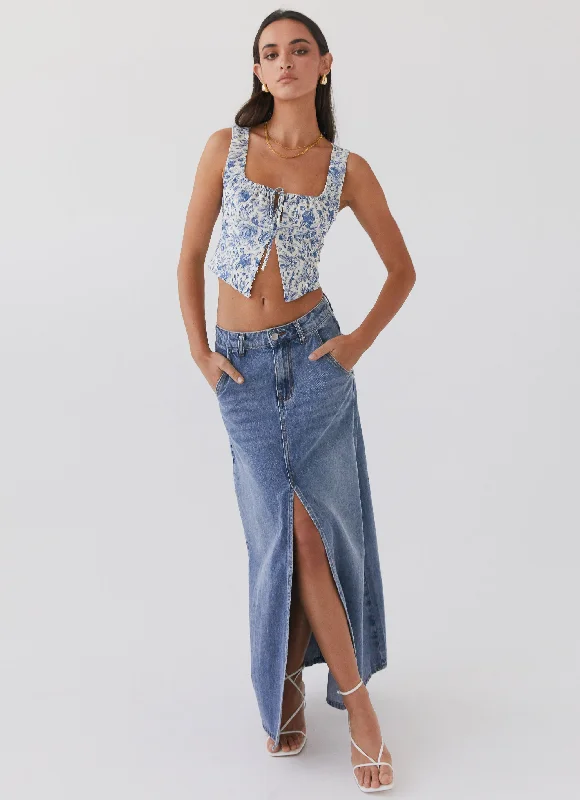 Walk This Way Denim Maxi Skirt - Blue silk skirt smooth