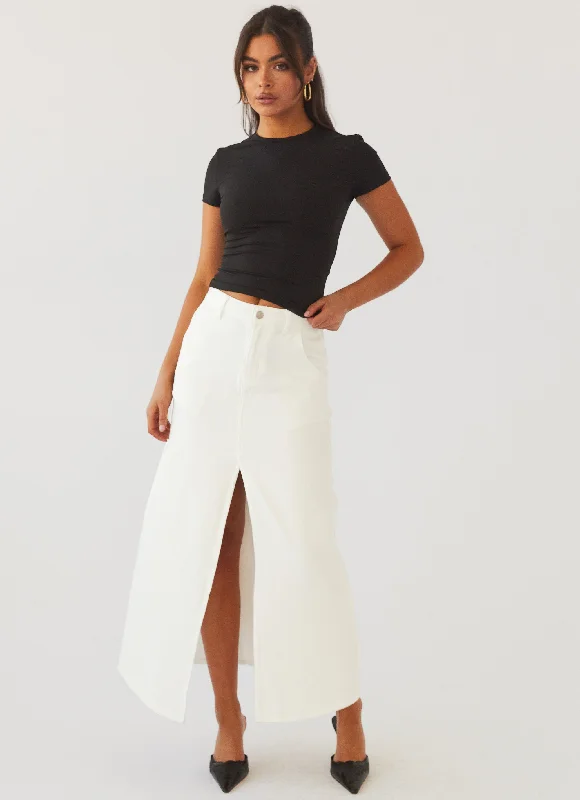 Walk This Way Denim Maxi Skirt - Bone midi skirt versatile