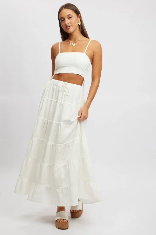 White Maxi Skirt Tiered High Rise cashmere skirt soft