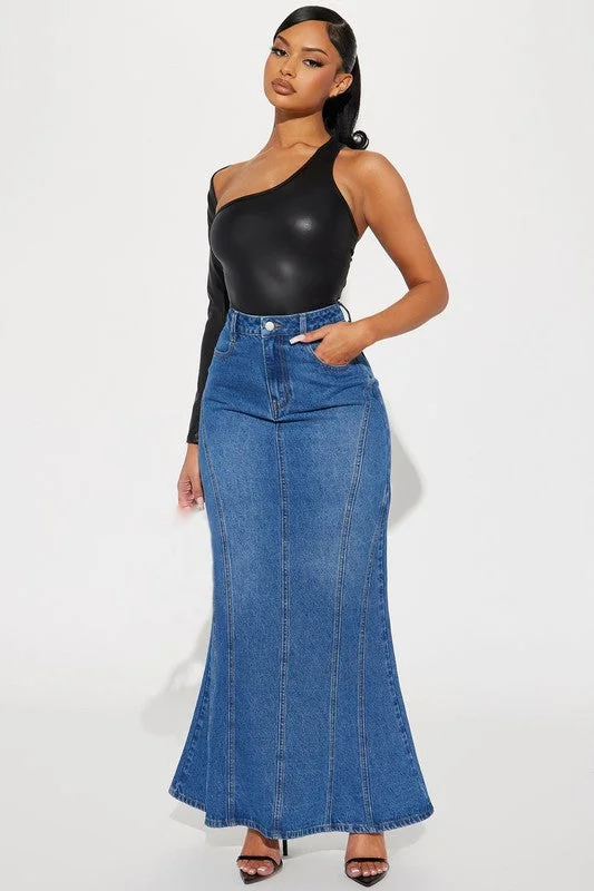 WOMEN FASHION DENIM MAXI SKIRTS ribbed skirt waist