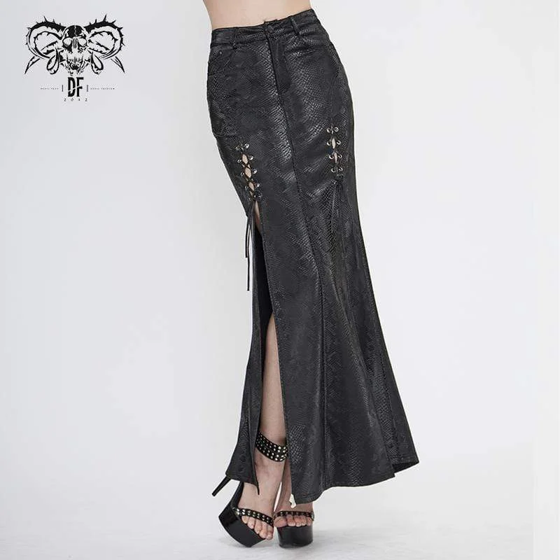 Women's Gothic Black Snakeskin Side Slits Maxi Skirts mini skirt trendy