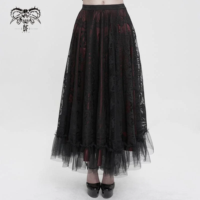 Women's Gothic Lace Layered Draped Skirt corduroy skirt textured