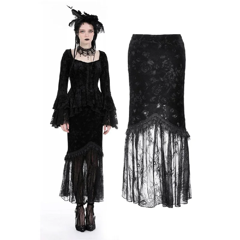 Women's Gothic Lace Splice Velvet Fishtail Skirt lace skirt feminine