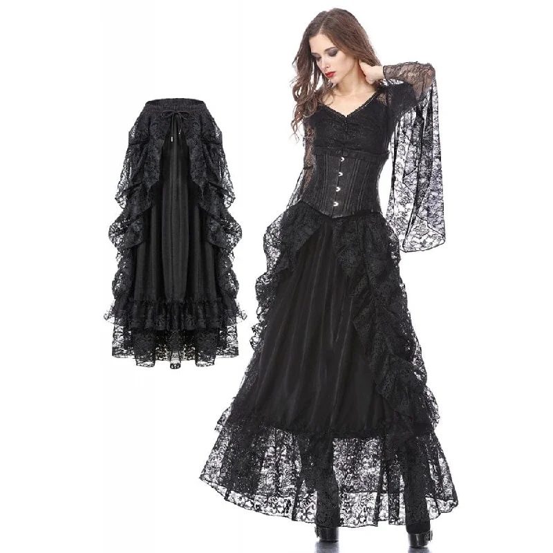 Women's Gothic Multilayer Lace Maxi Skirt leather skirt sleek