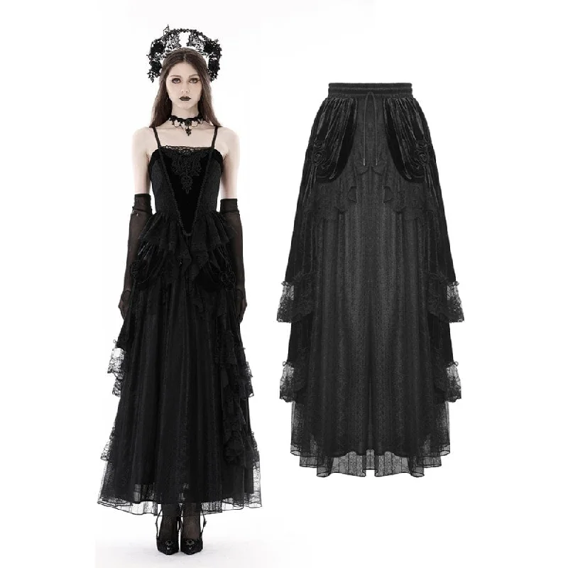 Women's Gothic Ruffled Lace Splice Velvet Skirt velvet skirt plush