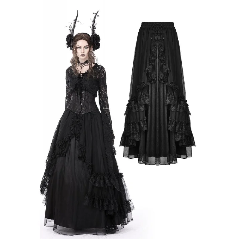 Women's Gothic Ruffled Layered Skirt zip skirt side