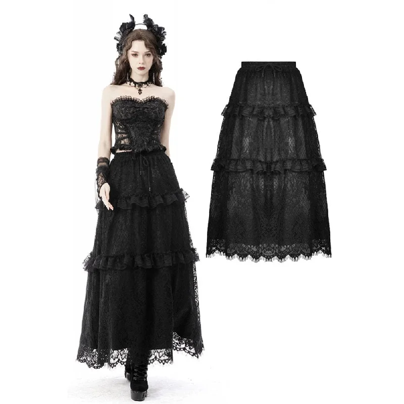 Women's Gothic Ruffles Lace Maxi Skirt velvet skirt luxurious