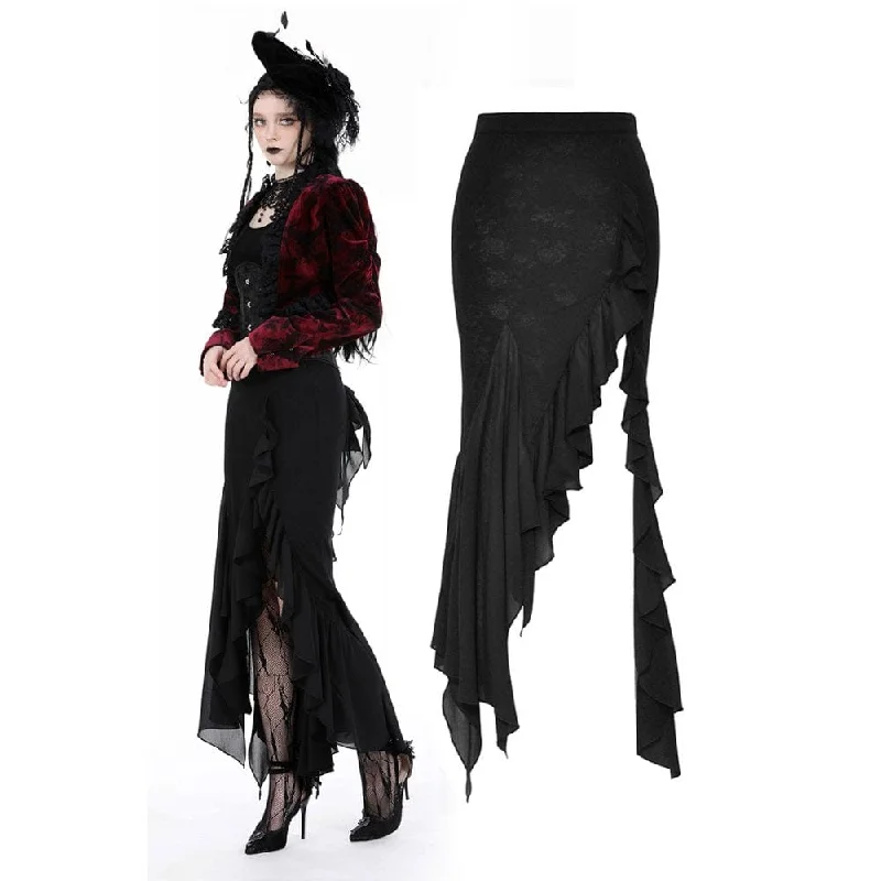 Women's Gothic Side Slit Ruffled Fishtail Skirt leather skirt refined