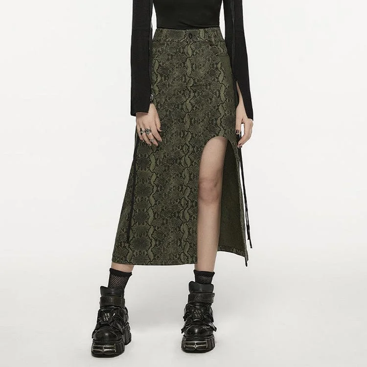 Women's Grunge Snakeskin Printed Split Skirt seamless skirt comfort