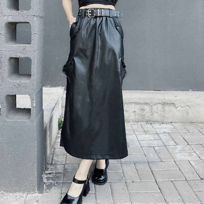 Women's Punk Faux Leather Maxi Skirt leather skirt sleek