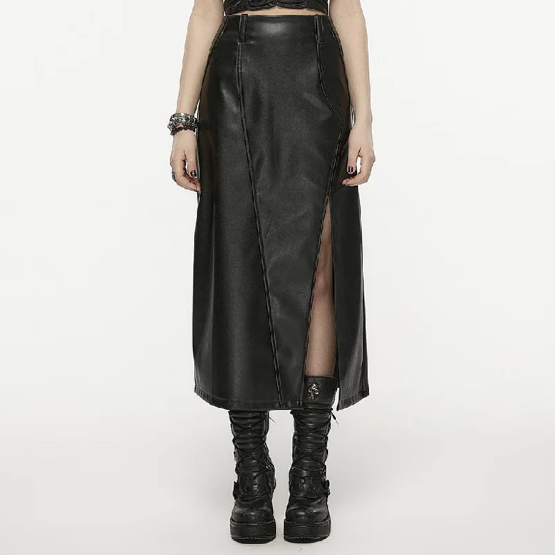 Women's Punk Split Faux Leather Skirt denim skirt classic